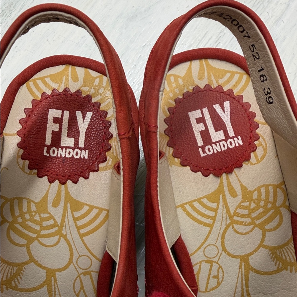 FLY London Ylfa Scarlet Red Leather Lace-Up Wedge Sandals Sz 39 - Picture 2 of 16